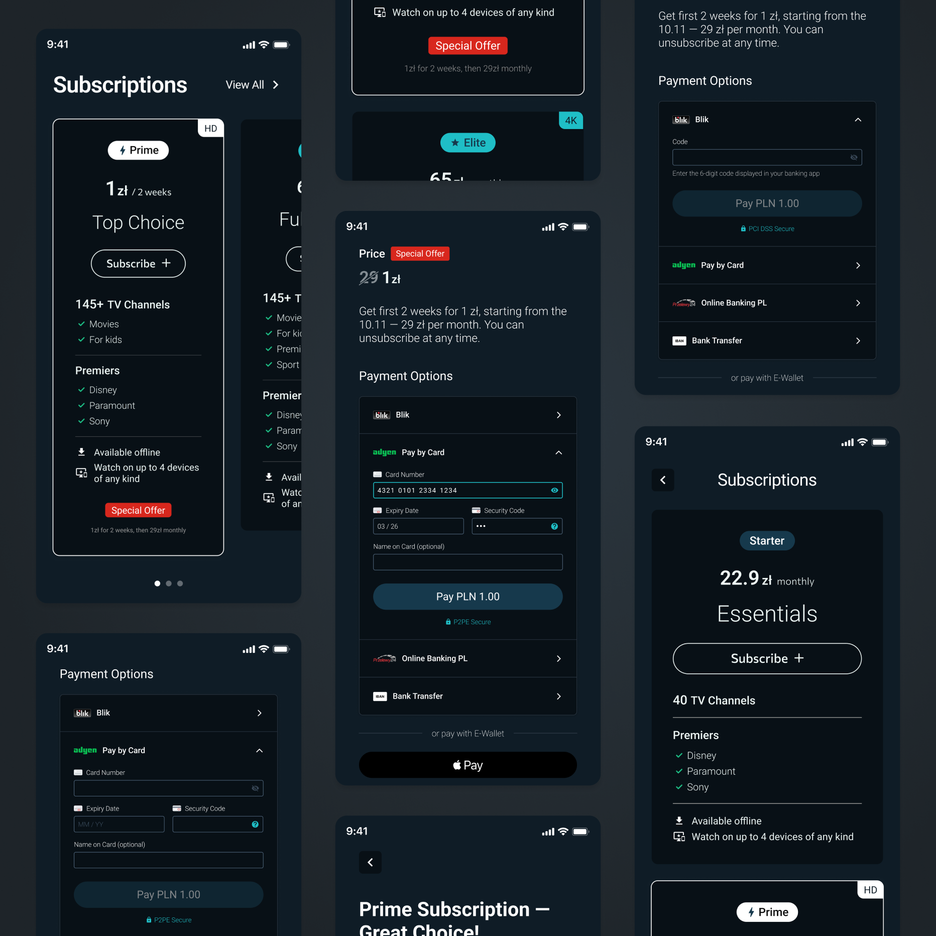Subscription Video on Demand platform payment and plans UX/UI design